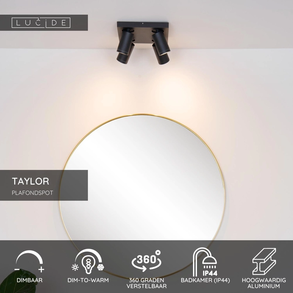 Plafondspot Taylor IP44 4-lichts zwart Lucide 5411212092670