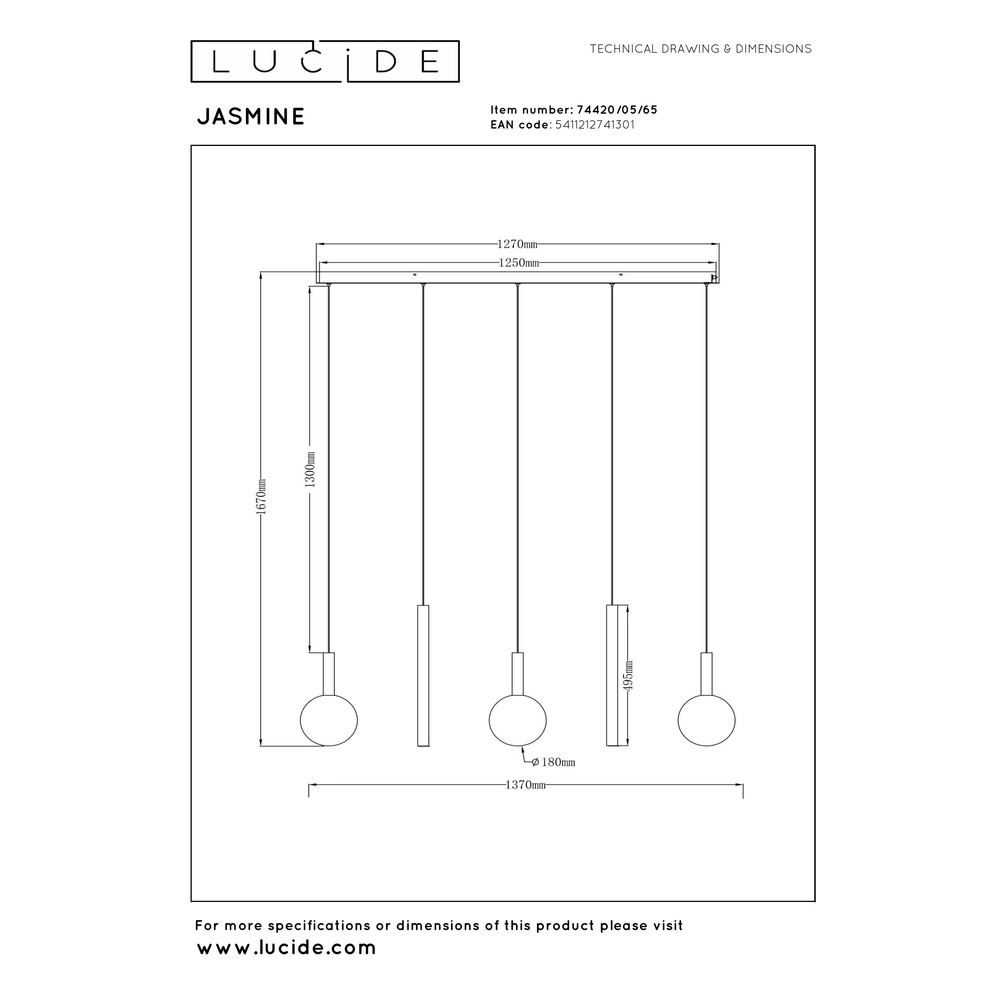Design hanglamp Jasmine koper 5-lichts Premium by Lucide 5411212741301