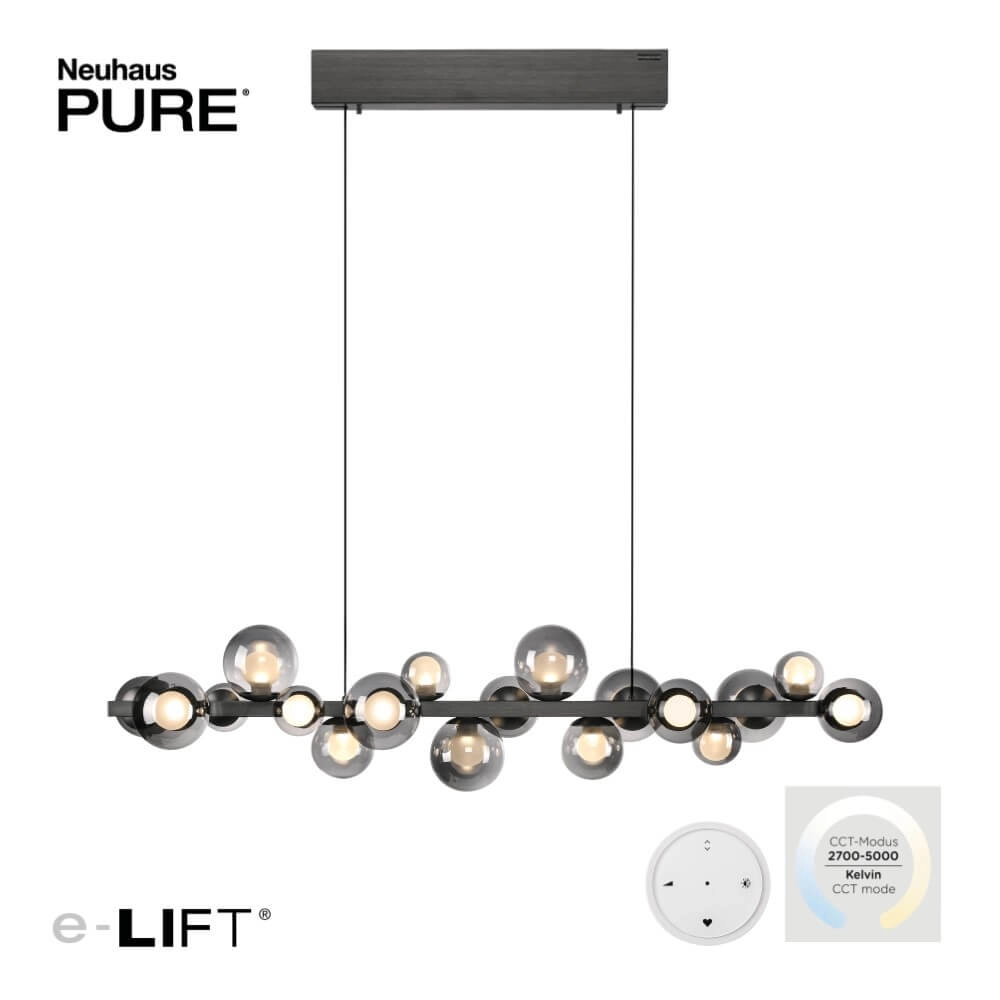 Unieke hanglamp Pure E-Popup 18-lichts grijs Paul Neuhaus 4012248384411