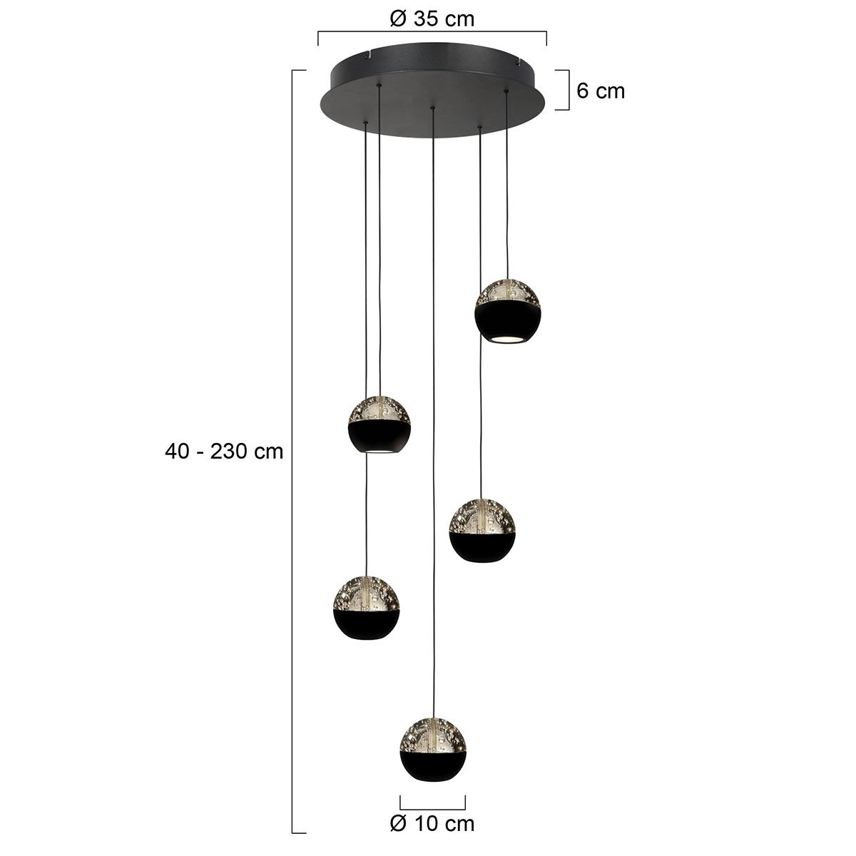 5-licht vide hanglamp Belluno led - zwart met glas Steinhauer 8712746183887
