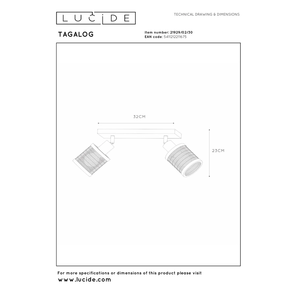 Plafondlamp Tagalog dubbel zwart Lucide 5411212211675