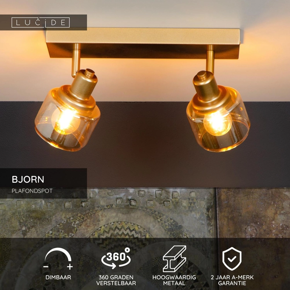 Plafondlamp Bjorn 2-lichts goud Lucide 5411212771223