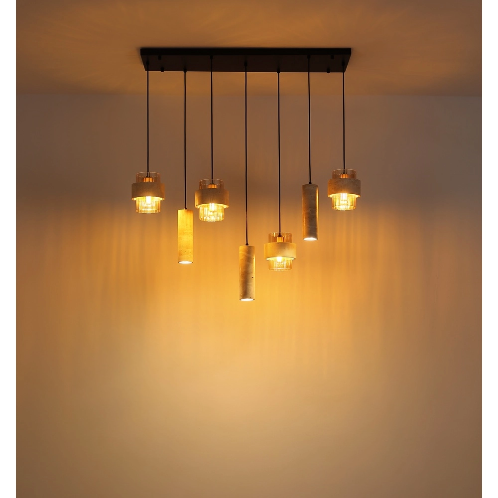 7-lichts hanglamp Daren zwart met marmer Globo 9007371583669