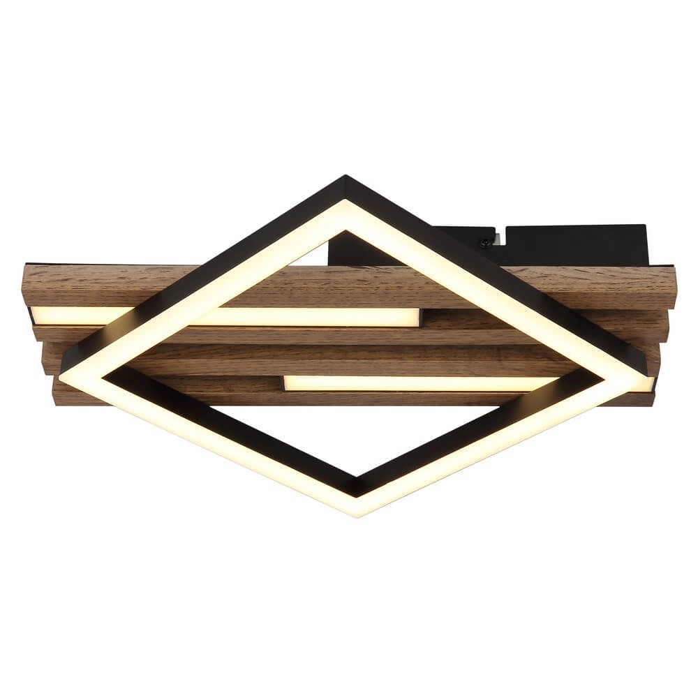 Plafondlamp Obrien zwart met hout enkel Globo 9007371509300