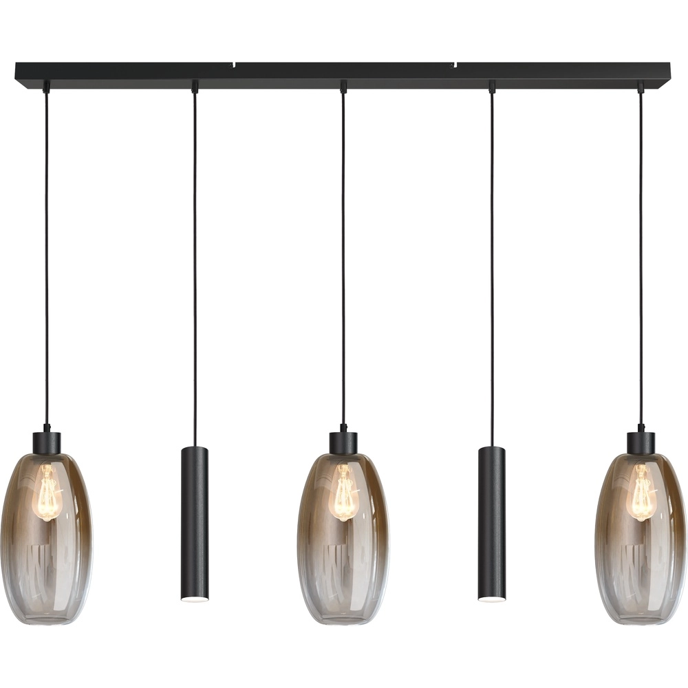 Glazen hanglamp Olive 3x Ø 18,5cm - 2x Run pendel - zwart