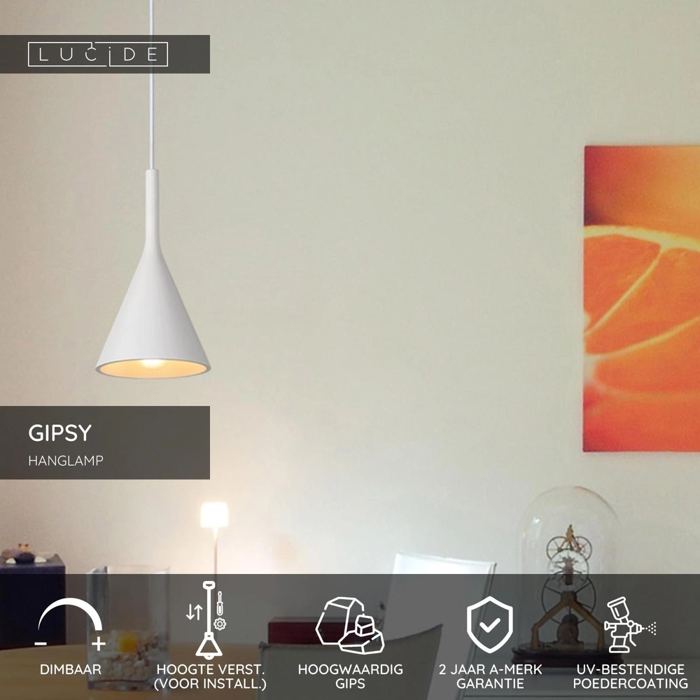Design hanglamp Gipsy E27 wit Lucide 5411212351562