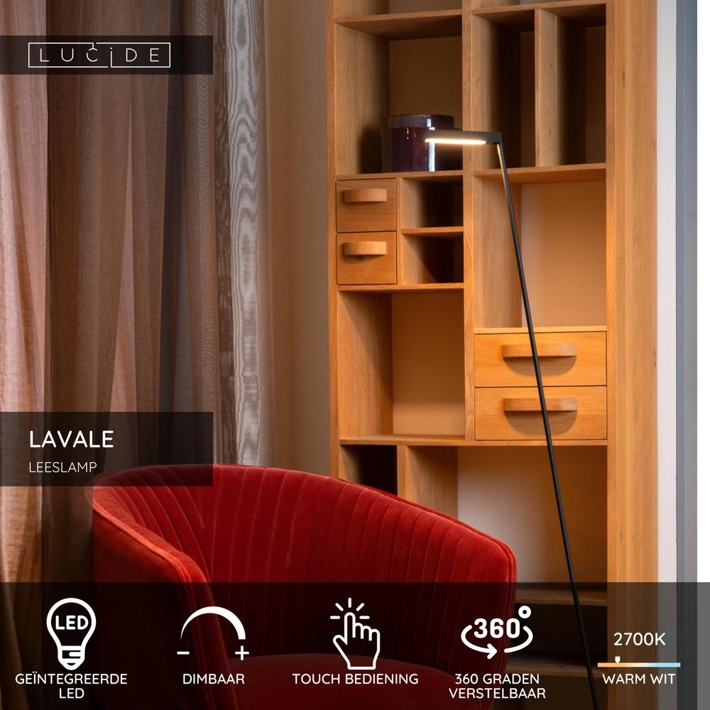 Design leeslamp Lavale zwart Lucide 5411212441652