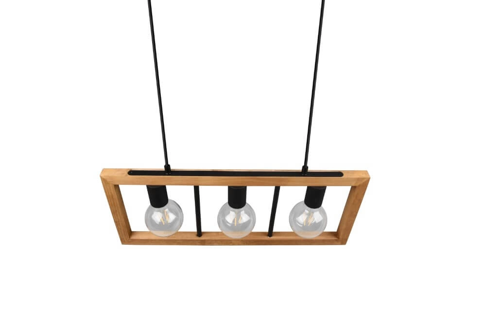 Hanglamp Agra 3-lichts hout met zwart Trio 4017807502855
