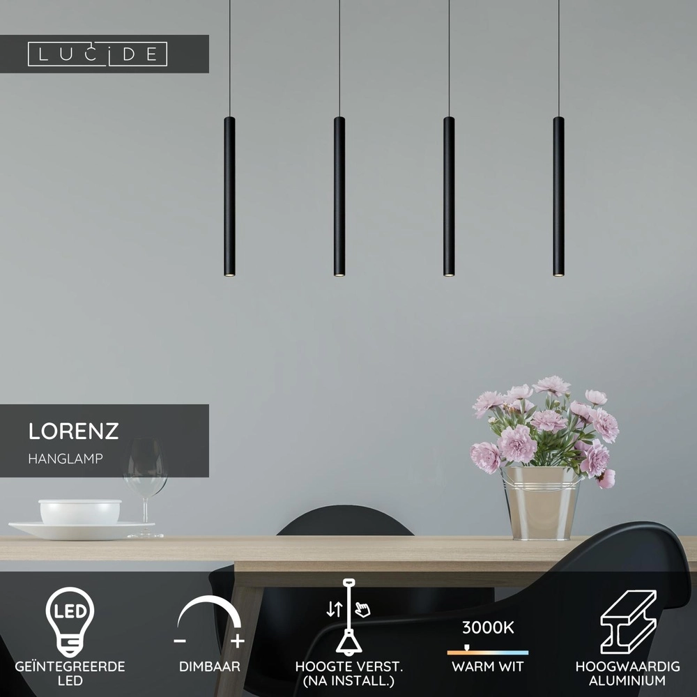 4-lichts hanglamp Lorenz design zwart Lucide 5411212740687