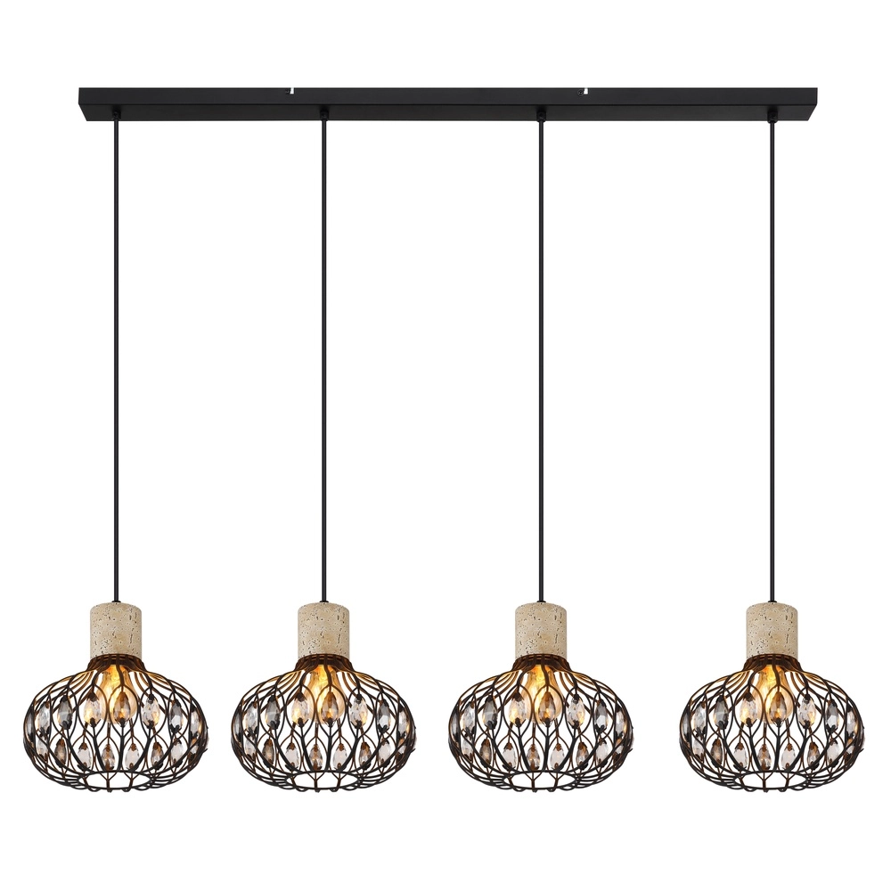 4-lichts hanglamp Dorthy landelijk zwart Globo 9007371572069