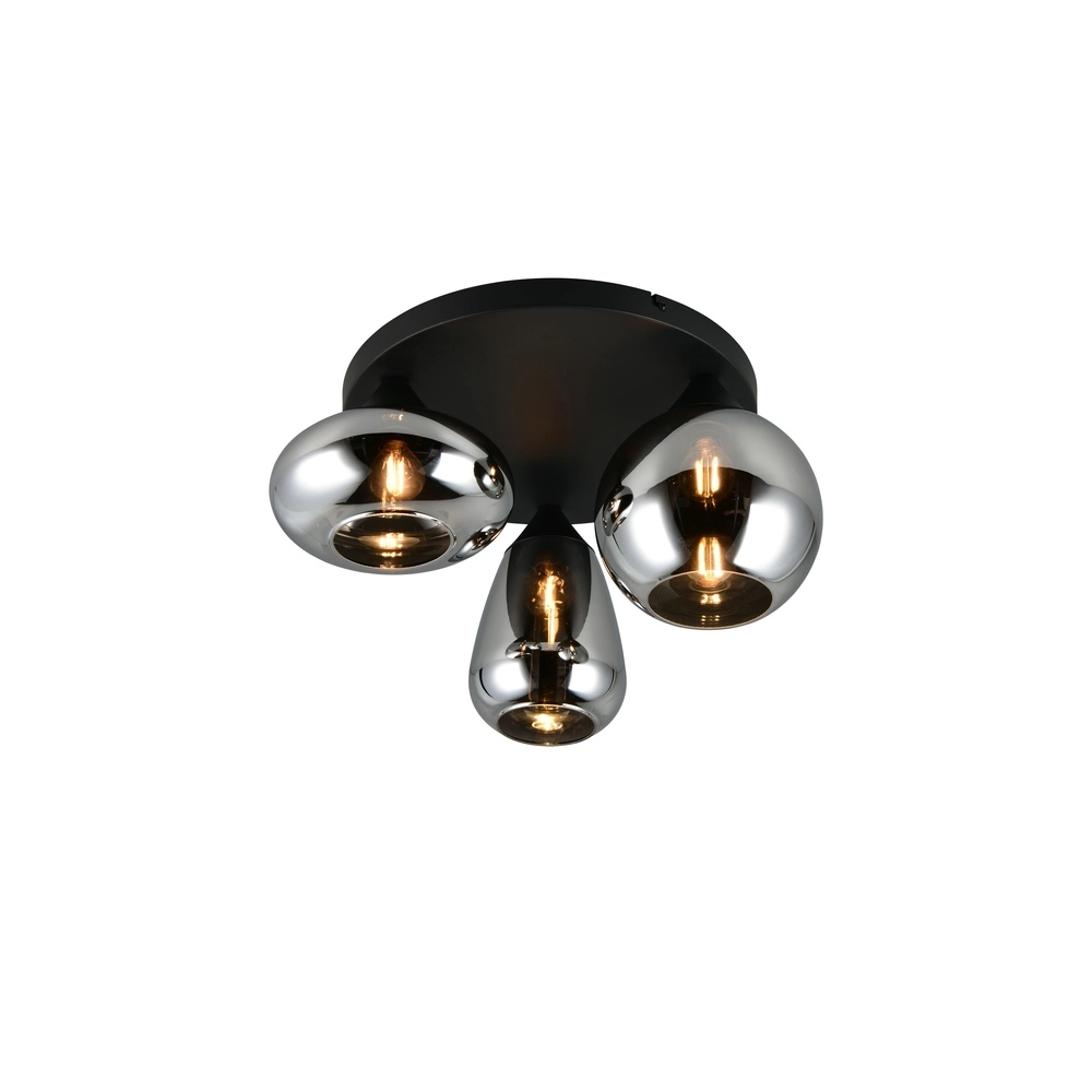 3-lichts plafondlamp Lumina zwart met smoke glas 3-lichts plafondlamp Lumina zwart met smoke glas