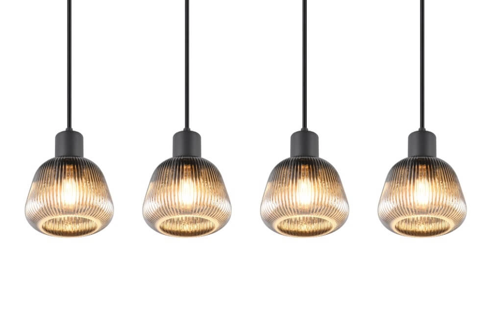 Eettafel hanglamp Tarifa met geribbeld glas Trio 4017807615814