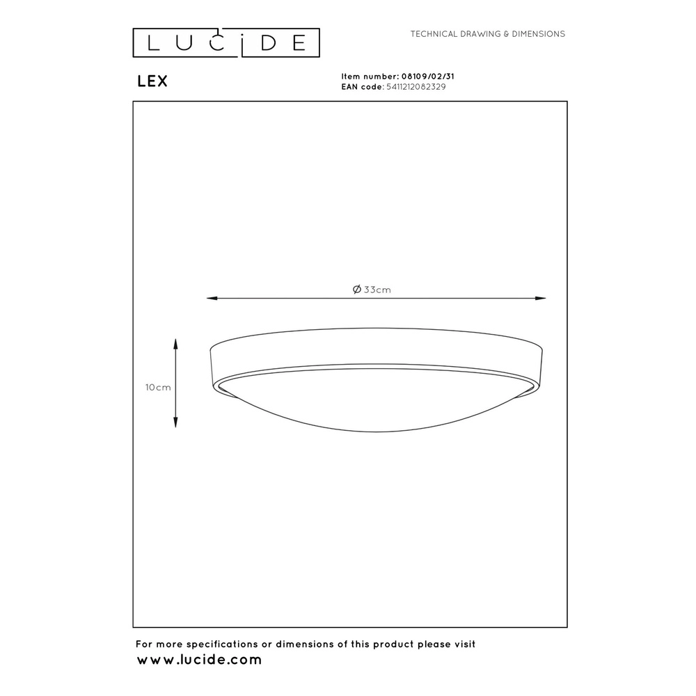 Plafonniere Lex Ø 33cm wit Lucide 5411212082329