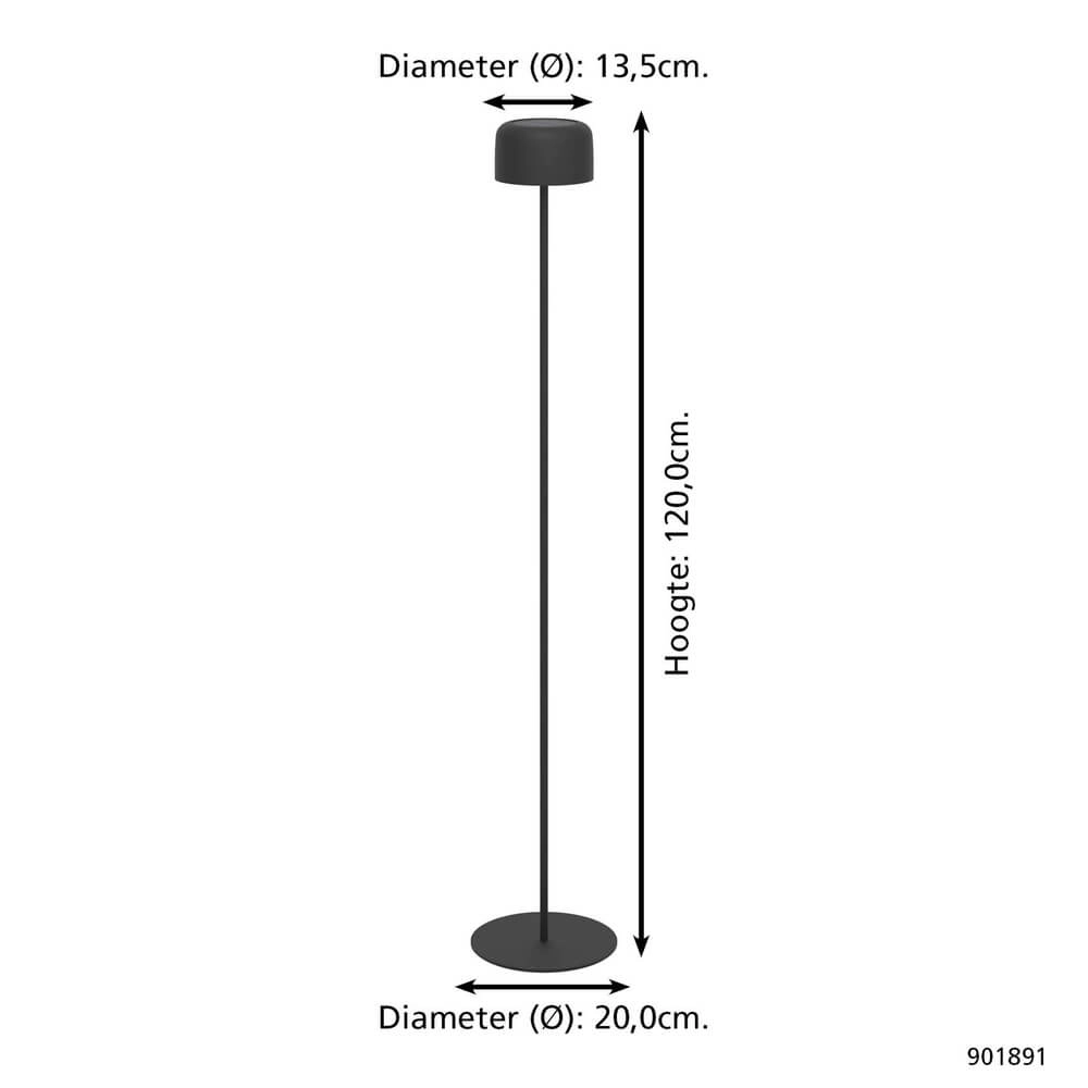 Strakke terraslamp Roccanova solar zwart met usb Eglo 9008606355075
