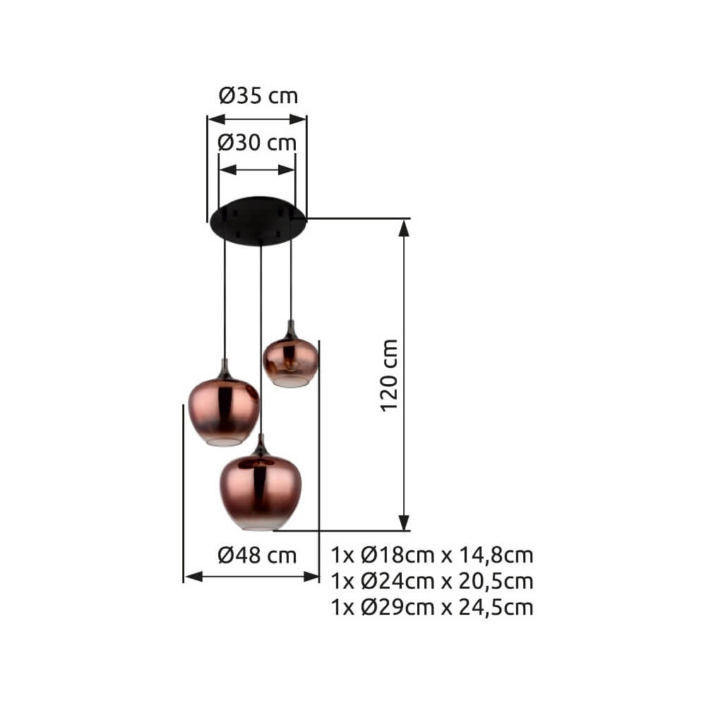 Zwarte hanglamp Maxy met rood glas Ø 48cm Globo 9007371459971