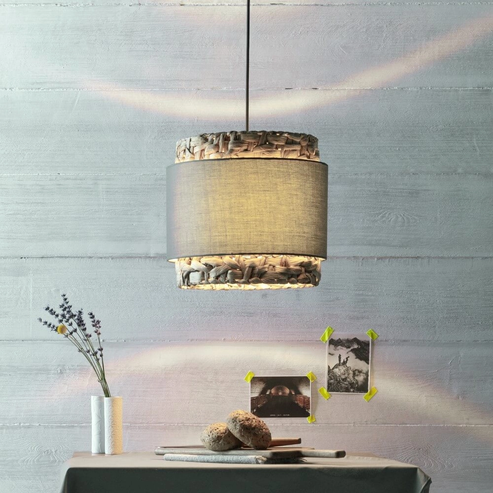 Hanglamp Waterlilly rotan met grijze stof Brilliant 4004353411878