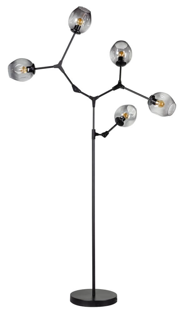Design vloerlamp Lime 5-lichts zwart met smoke glas Design vloerlamp Lime 5-lichts zwart met smoke glas