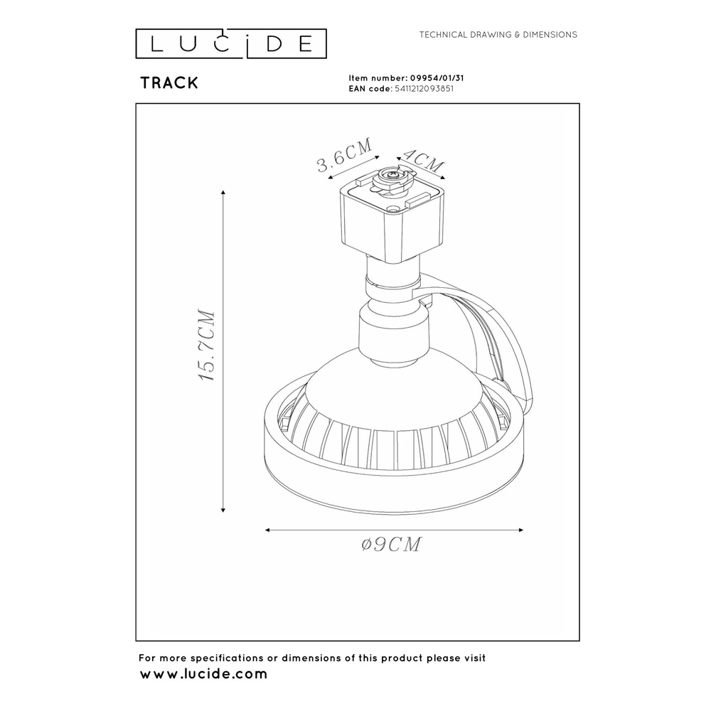 Railspot Track Dorian 1-fase wit GU10 ES111 Lucide 5411212093851