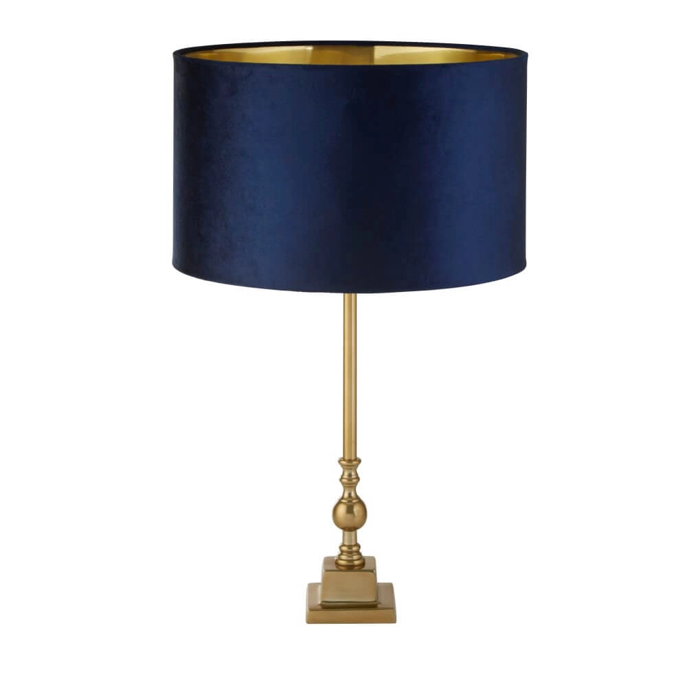 Gouden tafellamp Whitby met donkerblauwe kap Gouden tafellamp Whitby met donkerblauwe kap