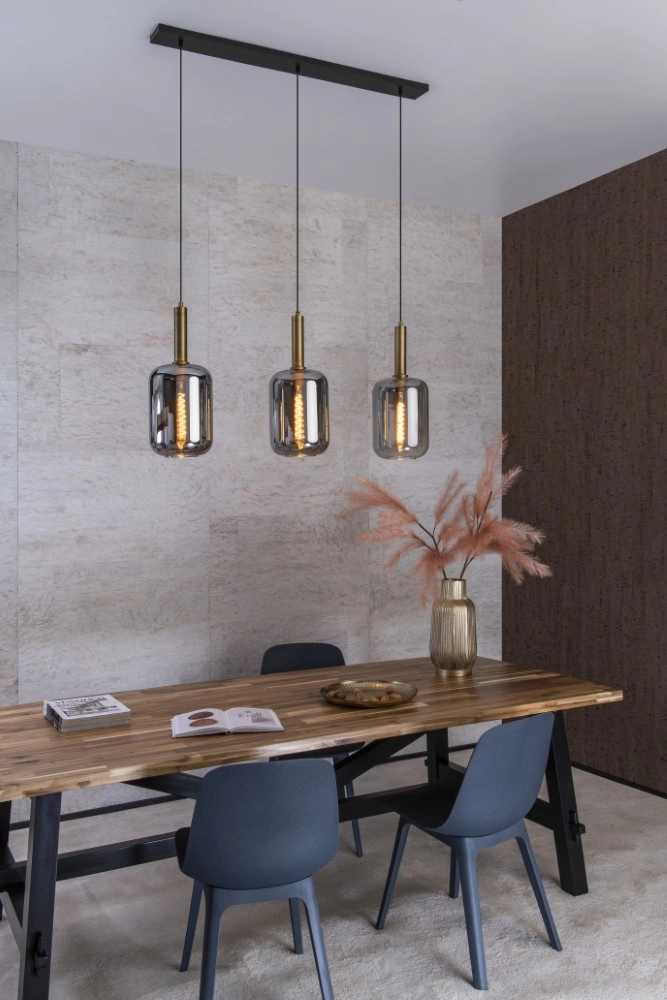 3-lichs hanglamp Joanet recht goud met smoke glas Lucide 5411212451989