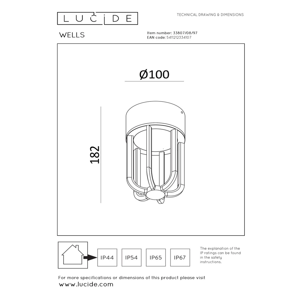 Plafondlamp Wells roestbruin Lucide 5411212334107