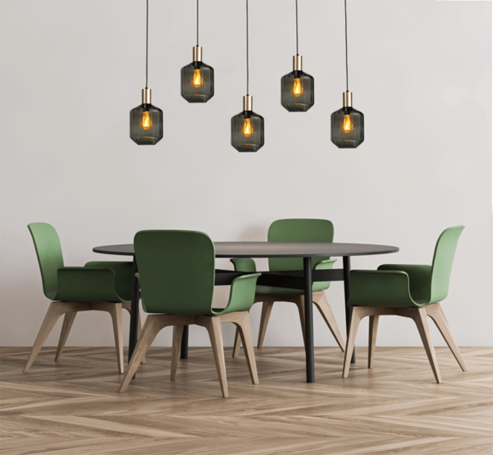 5-lichts hanglamp - goud - Porto met Jagger green glazen Masterlight 8718121270272