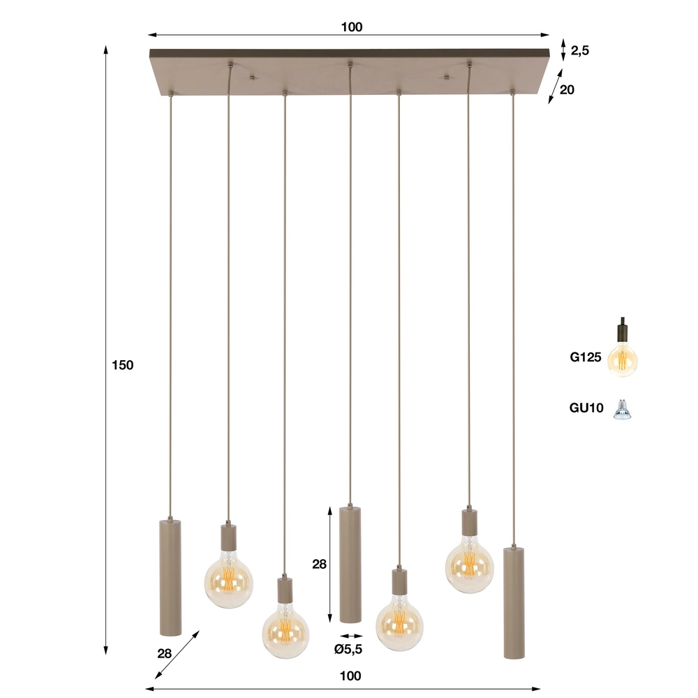 Design hanglamp Senso 7-lichts zand bruin Lyora 8716803515017