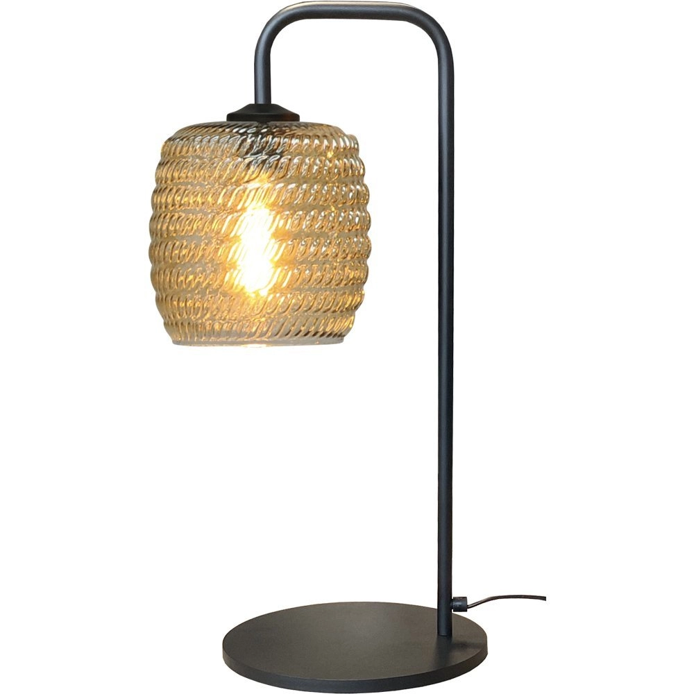 Zwarte tafellamp Quinto met geribd glas