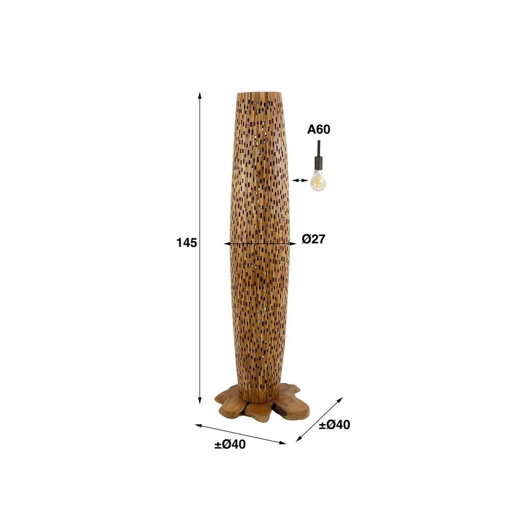 Houten vloerlamp Bars teak - 145cm - Ø 40cm Lyora 8716803512795