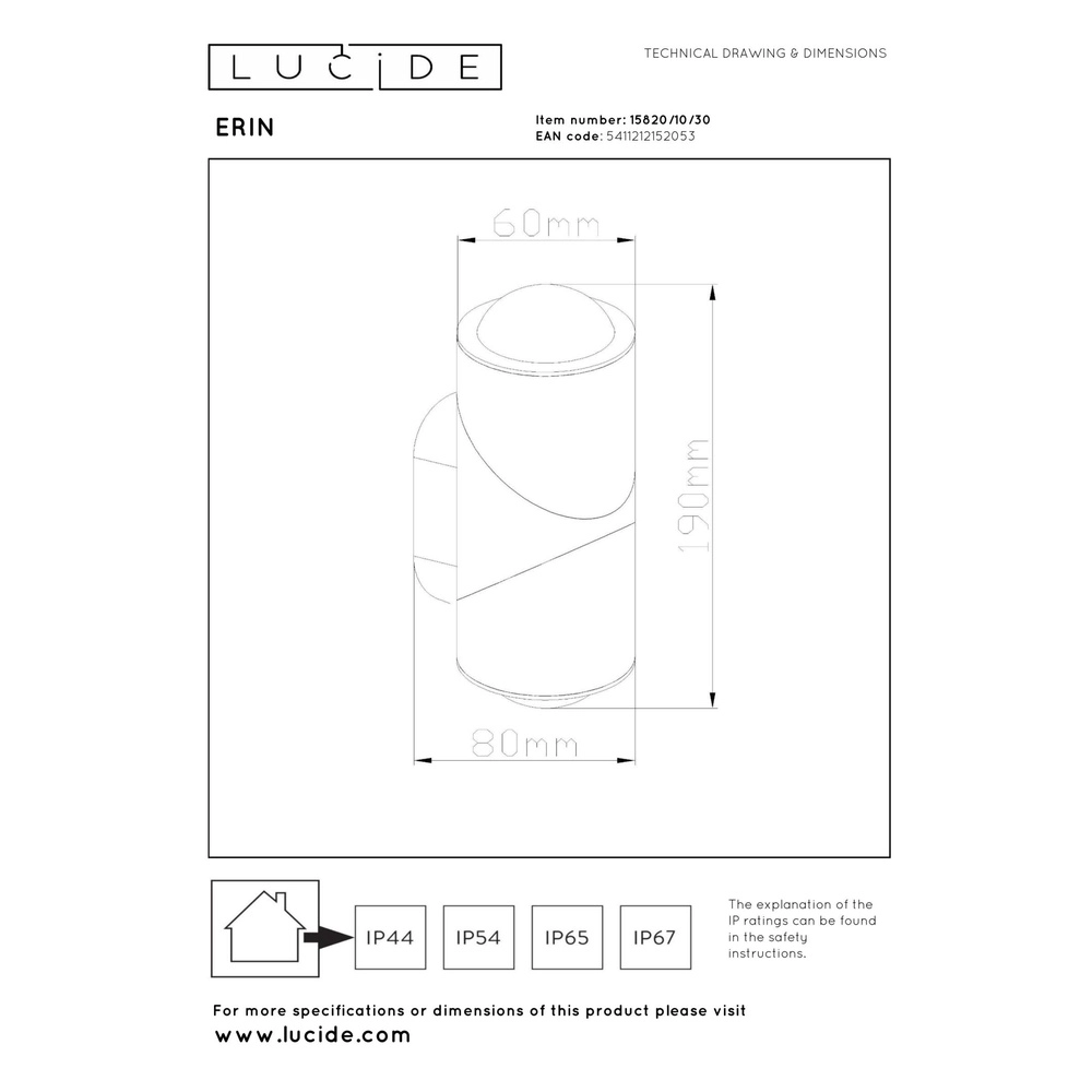 Design opbouwspot Erin IP65 zwart dubbel Lucide 5411212152053