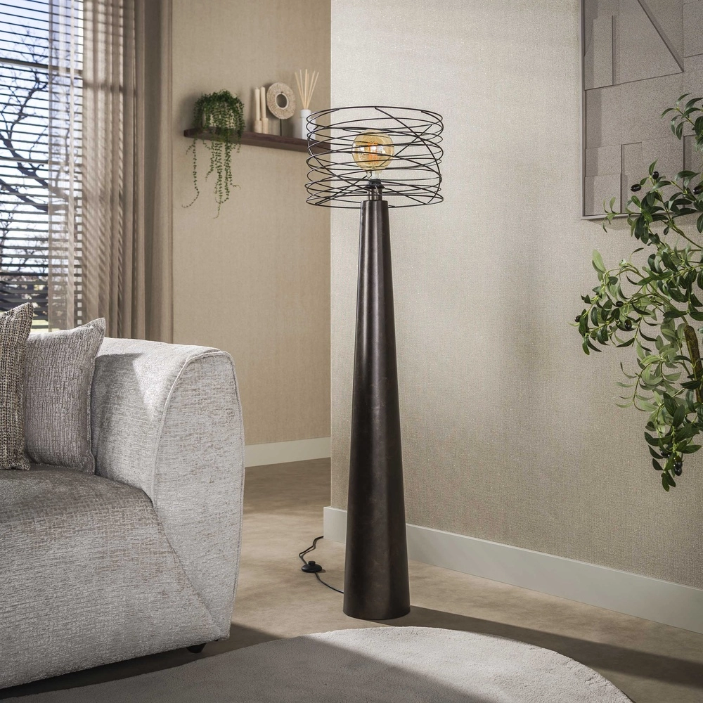 Urban bruine vloerlamp Curl met draad kap Lyora 8716803512535