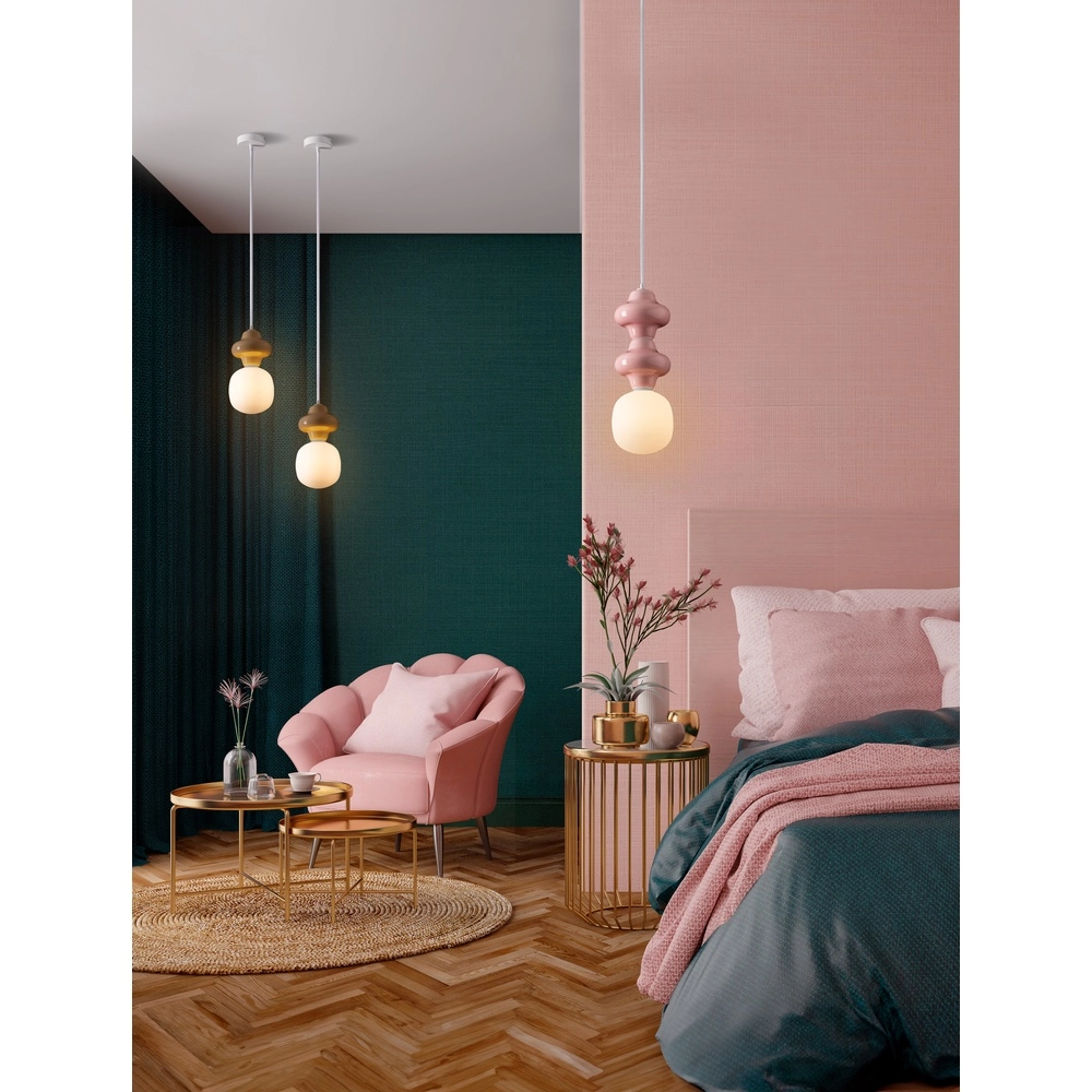 Hanglamp Clio M roze keramiek met wit glas Lyora 5212017461261