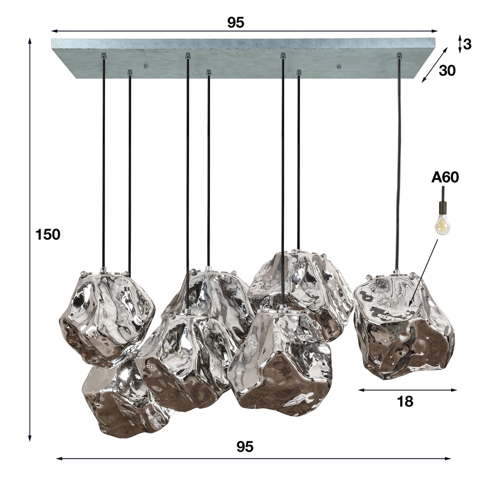 Eettafel hanglamp Rock 7-lichts - zilver glas Lyora 8716803511255