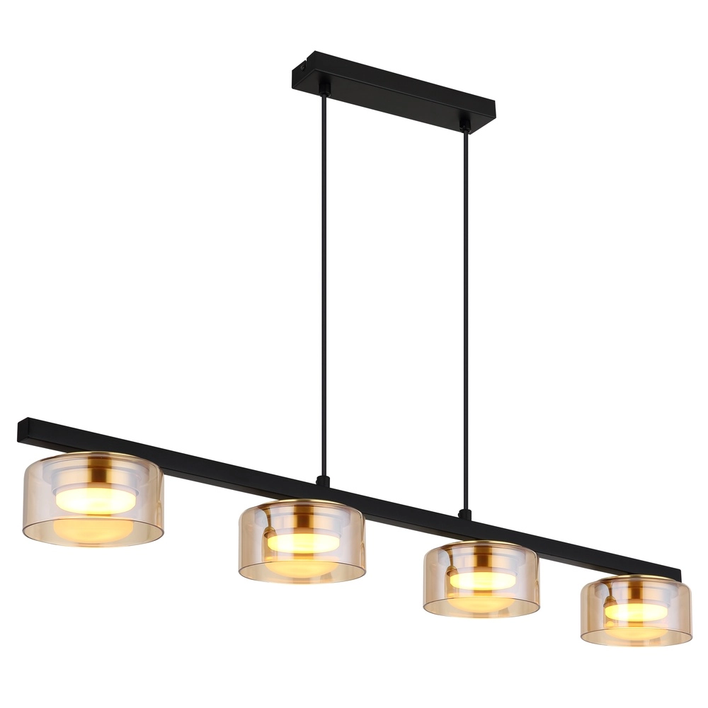 Design hanglamp Higgins 4-lichts zwart met amber glas