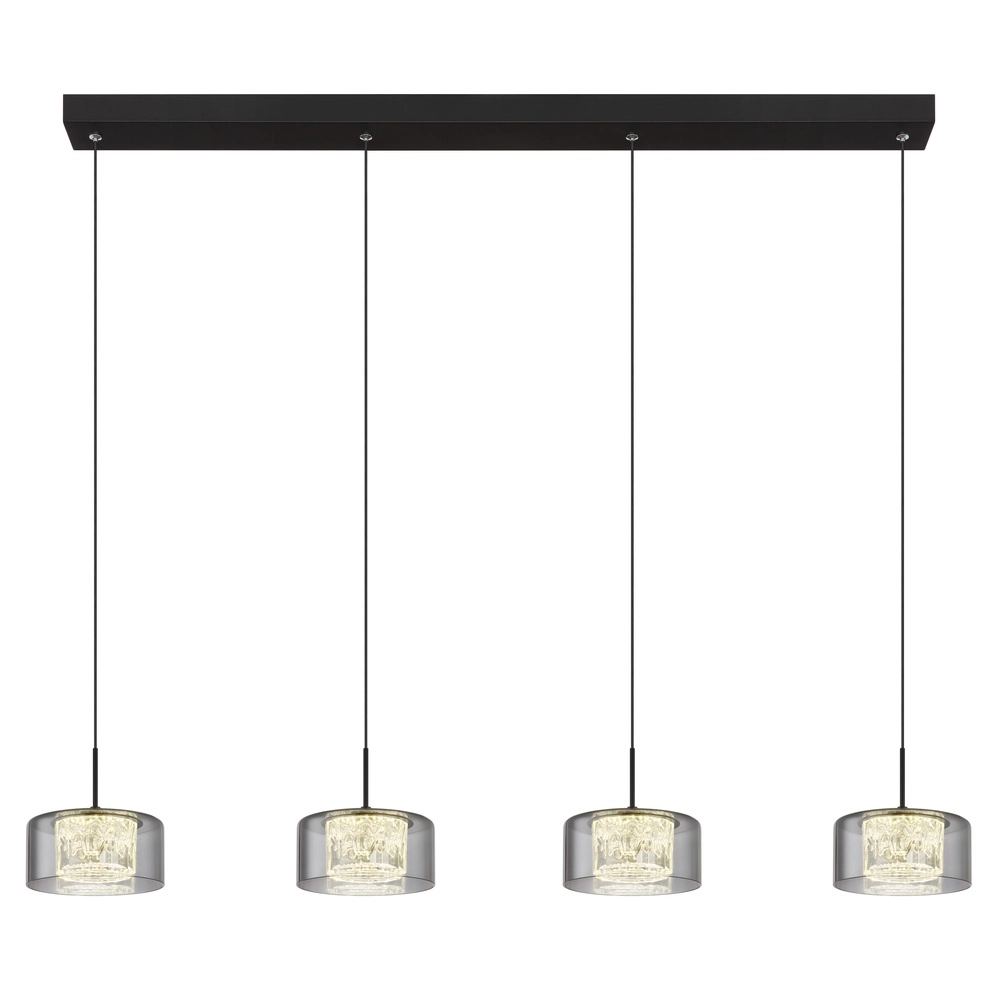 Design hanglamp Fogsy 4-lichts zwart met smoke glas Globo 9007371459377