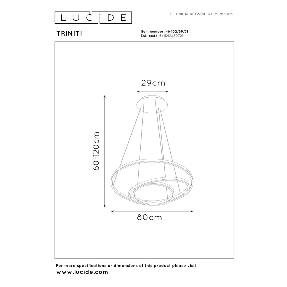 Moderne hanglamp Triniti dimbaar wit Lucide 5411212460721