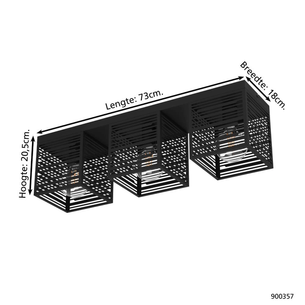 Plafondlamp Piedritas zwart - 3x E27 Eglo 9008606235728