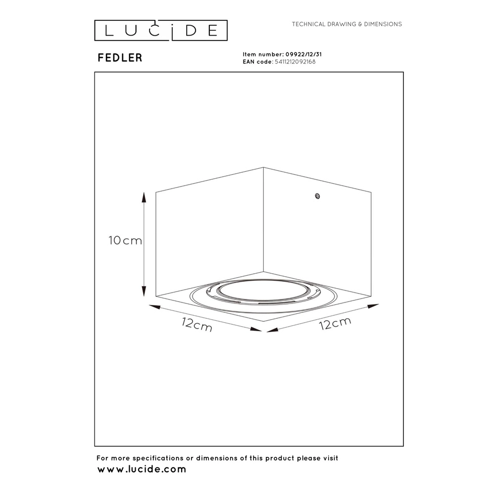 Plafondspot Fedler GU10 ES111 wit Lucide 5411212092168