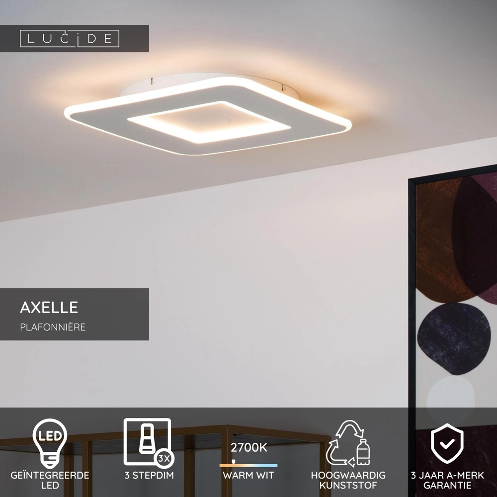 Vierkante plafonniere Axelle wit 2700K dimbaar Lucide 5411212441706