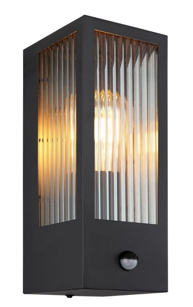 Wandlamp Gundula met sensor geribbeld glas