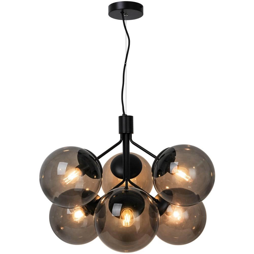 6-lichts hanglamp Ivona zwart met smoke glas Nordlux 5704924005336