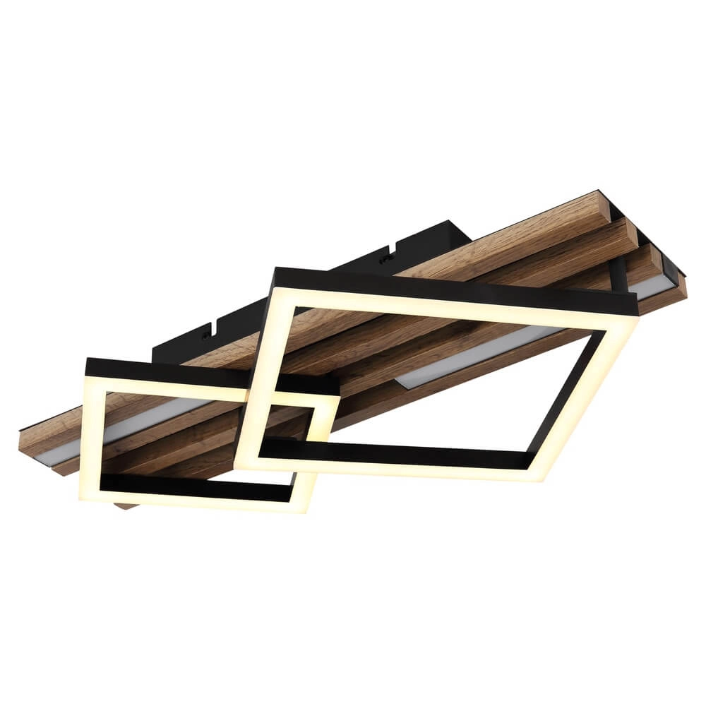 Plafondlamp Obrien zwart met hout 2-lichtst Globo 9007371512300