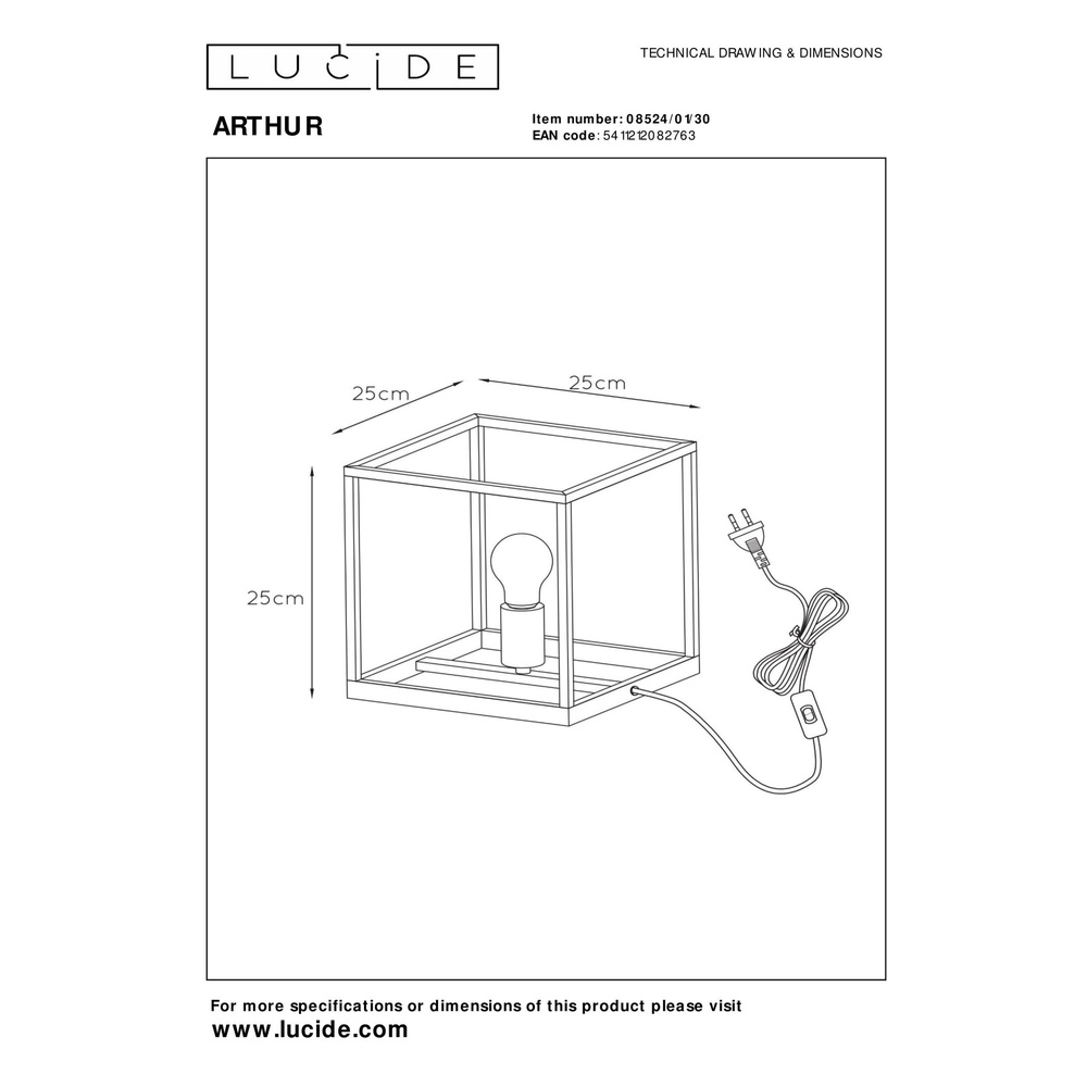 Tafellamp Arthur zwart Lucide 5411212082763
