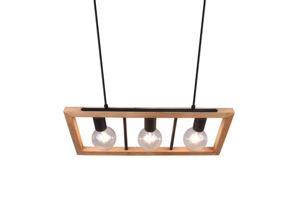 Hanglamp Agra 3-lichts hout met zwart Trio 4017807502855