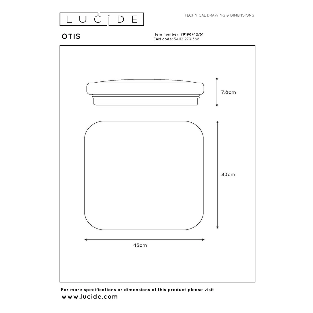 Vierkante plafonniere Otis 43cm wit Lucide 5411212791368