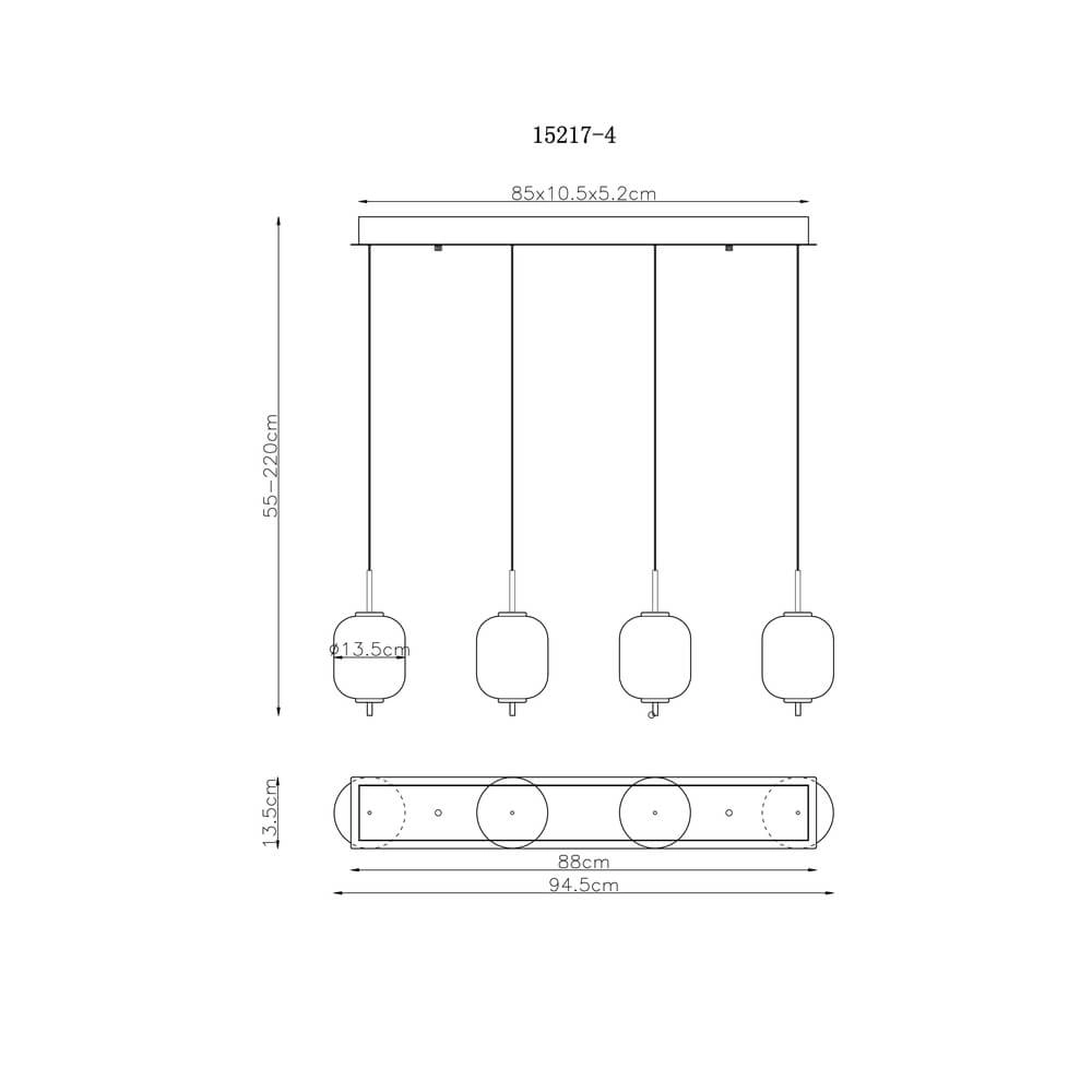 Gouden hanglamp Ewald 4-lichts wit glas Globo 9007371449583