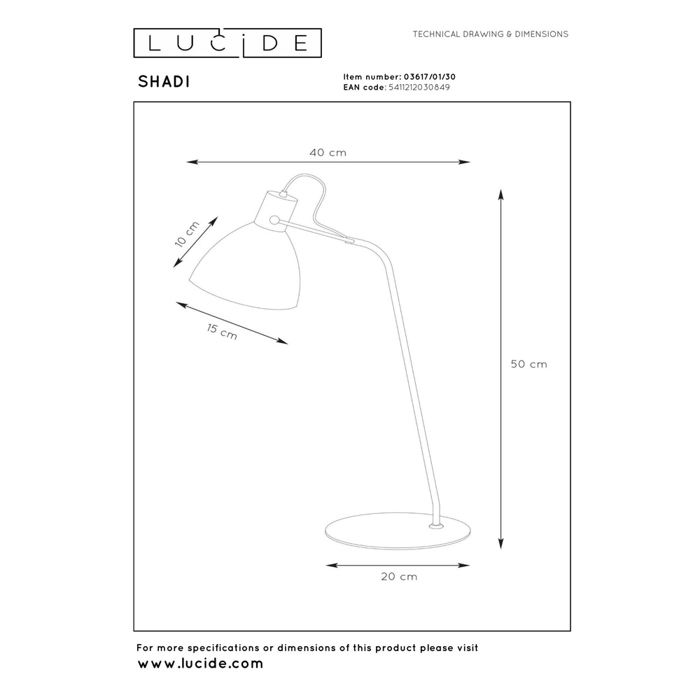 Bureaulamp Shadi zwart Lucide 5411212030849