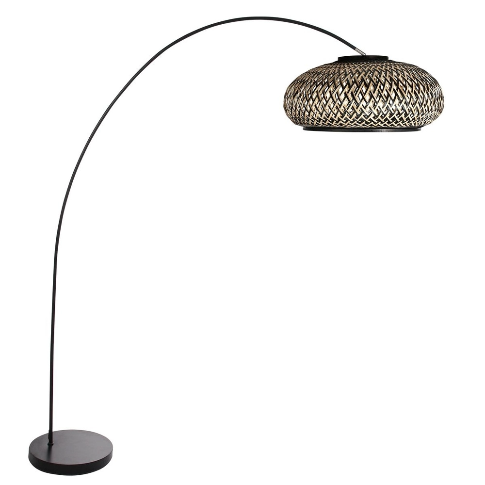 Booglamp Solva zwart met rotan kap