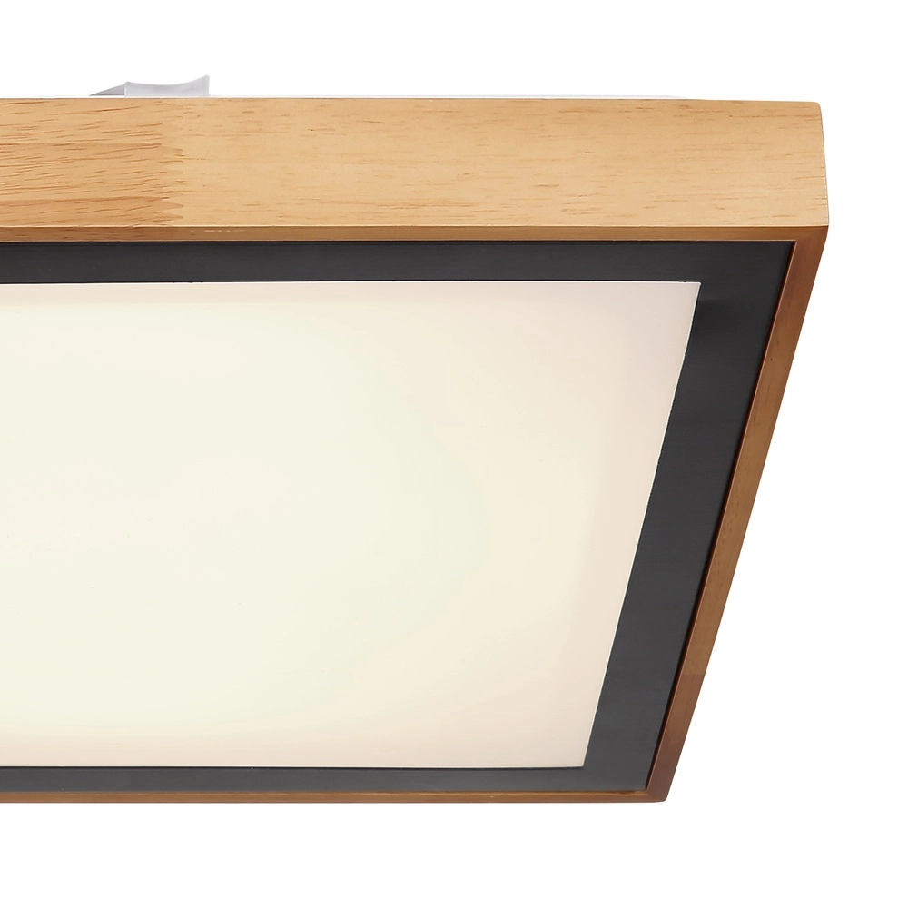 Plafondlamp Bruno 39cm vierkant zwart met hout Globo 9007371433469