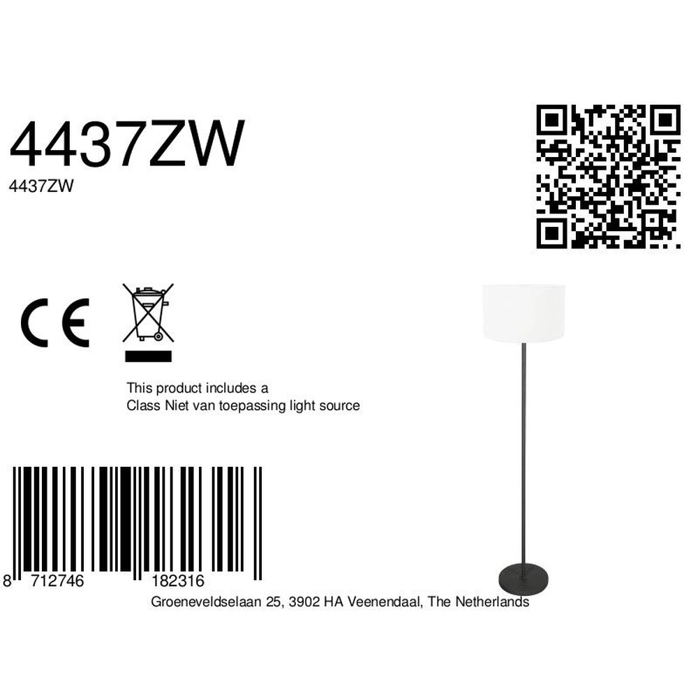 Zwarte vloerlamp Noor met witte kap Steinhauer 8712746182316